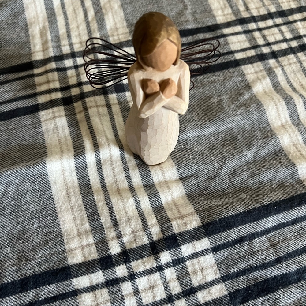 Wooden Angel Figurine with Wire Wings